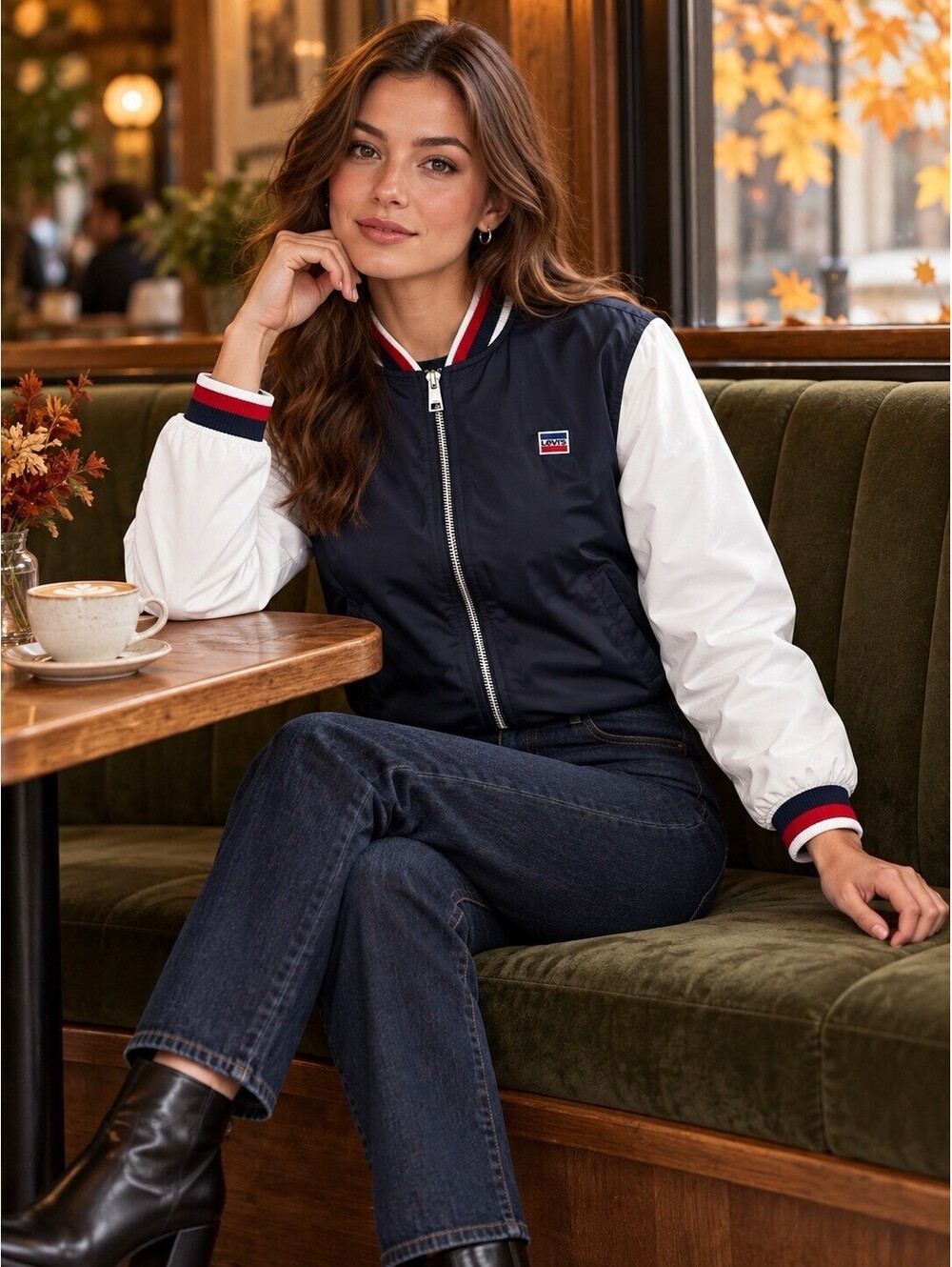 Levi’s Women’s Colorblocked Retro Bomber Jacket Size L Navy White NWT LW9RP949